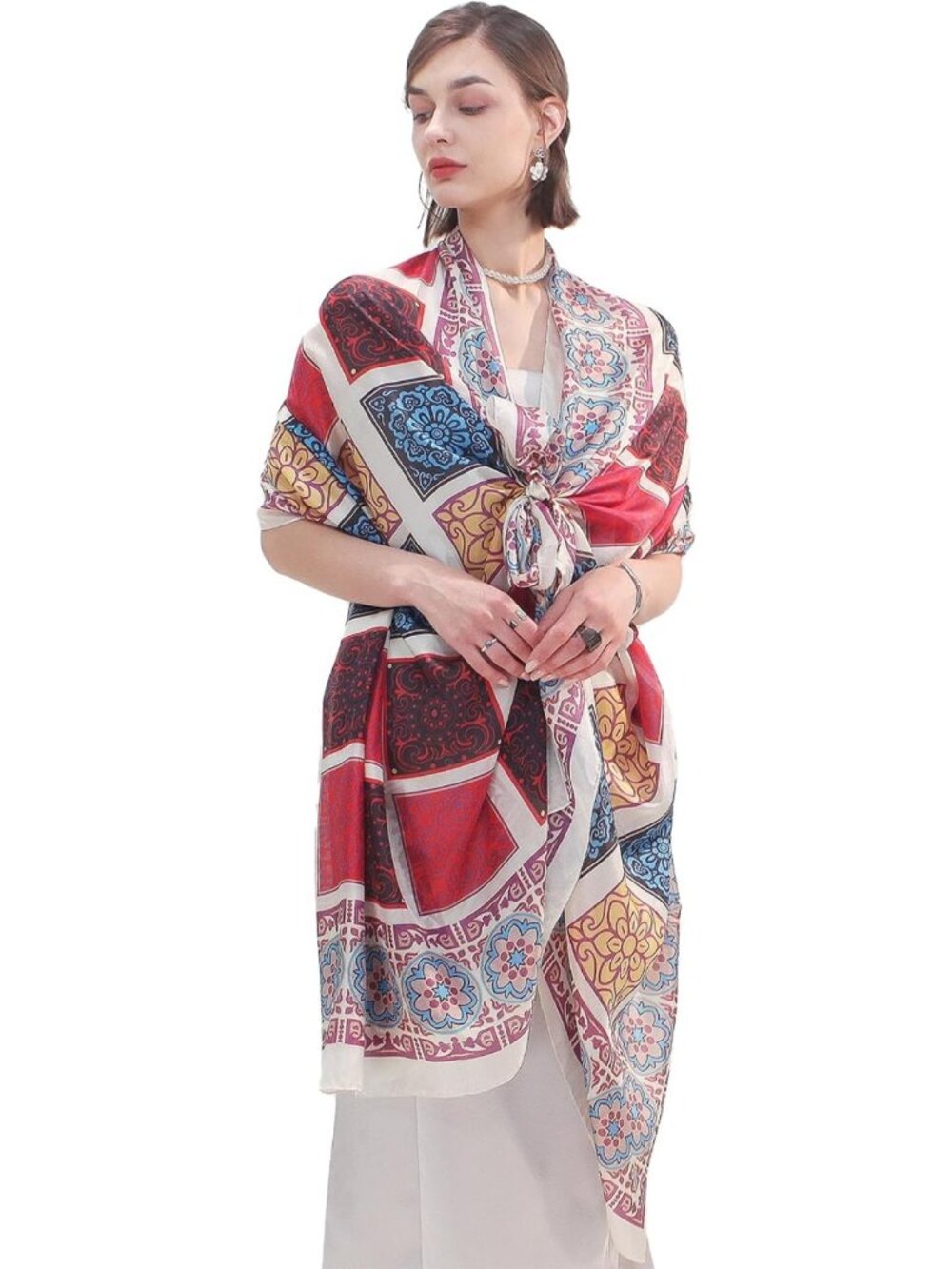 Luxurious 100% Mulberry Silk Shawl Wrap for Women - Elegant Evening Accessory